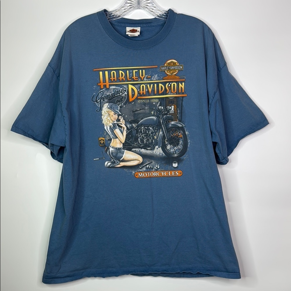 Harley Davidson Deadwood, South Dakota Blue Pin Up Girl Tshirt 2XL 2008